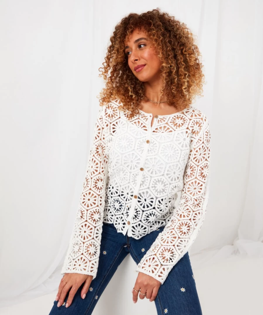 "Joe Browns Women's White Sweet And Simple Crochet Cardigan"