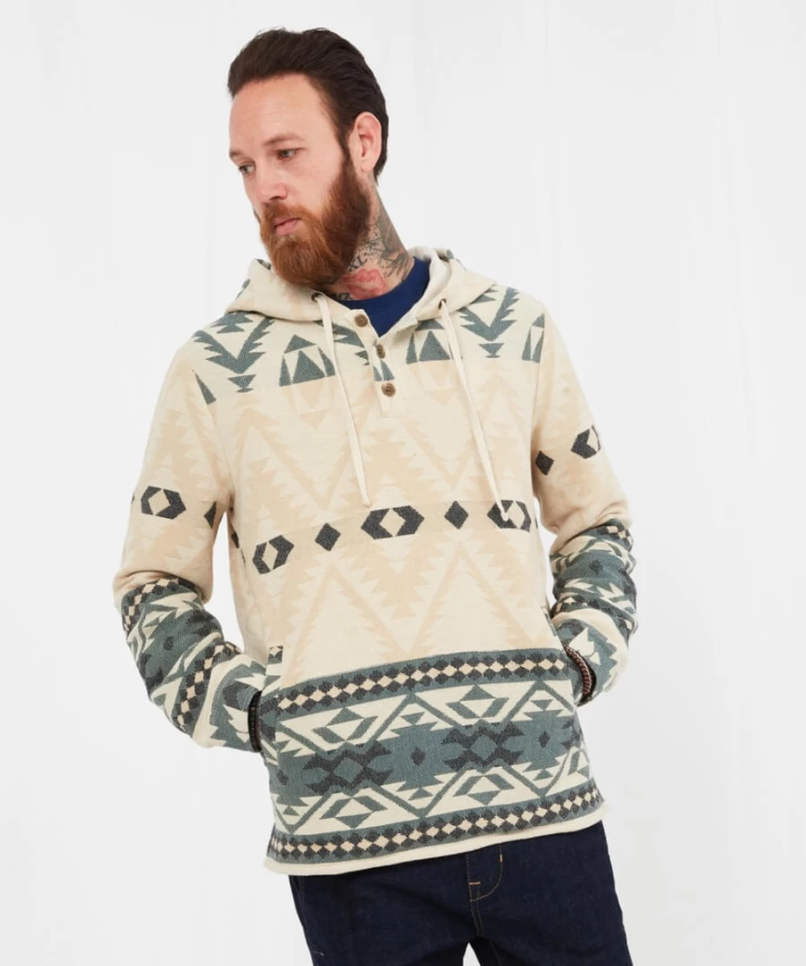 Joe Browns Men's Cream & Green Chilled Days Hoodie - Casual Comfort Pullover