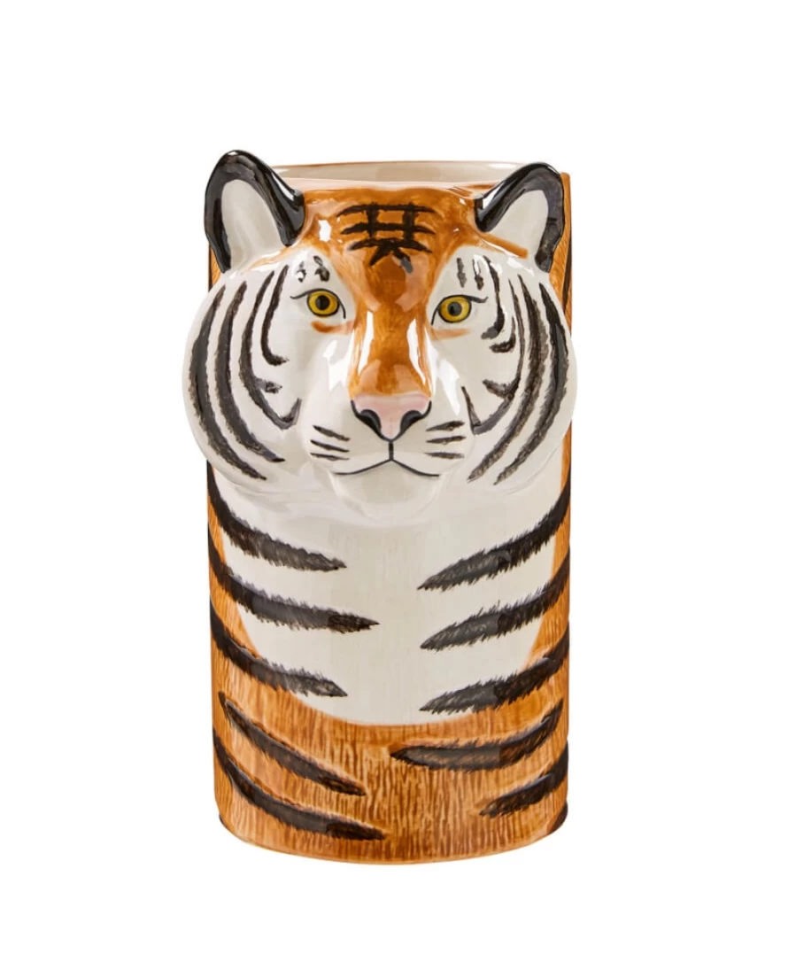 Joe Browns Multi-Colored Quail Ceramics Tiger Design Utensil Jar