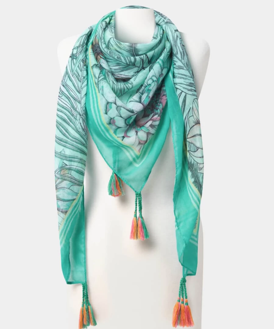 Joe Browns Women's Green Multi Island Escape Tassel Scarf - Boho Chic Fashion Accessory