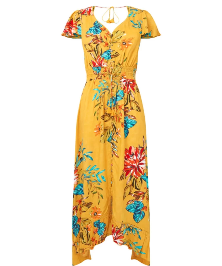 Joe Browns Women's Yellow Tropical Floral Dress - Summer Floral Print Sundress