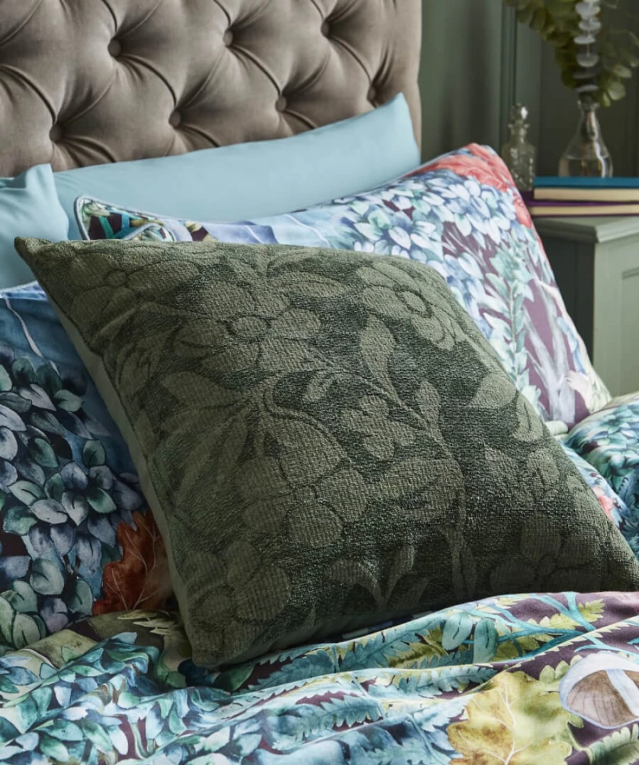 Joe Browns Green Jacquard Floral Cushion - Elegant Floral Design Home Decor Pillow