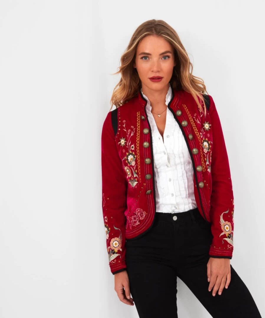 Joe Browns Women's Red Embroidered Jacket - Enchanting Boho Chic Outerwear