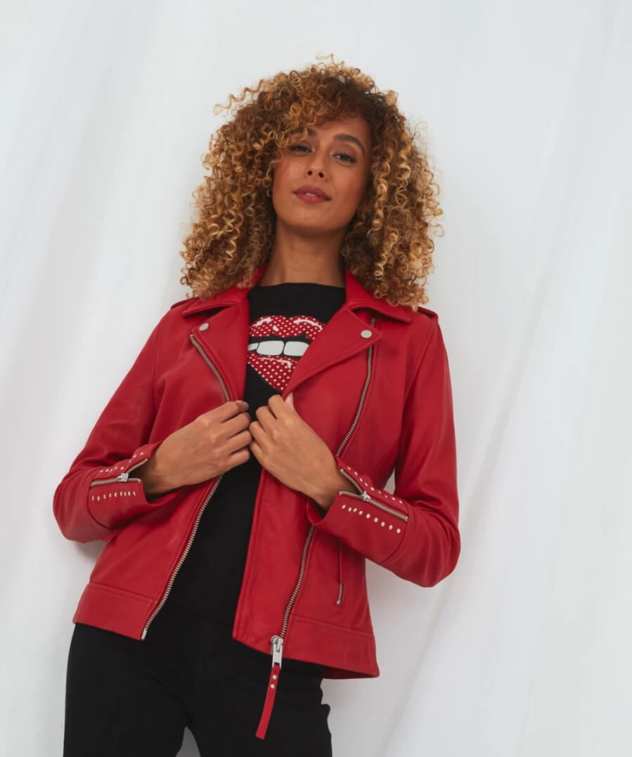 Joe Browns Women's Red Marty Leather Jacket - Classic Bomber Style Coat