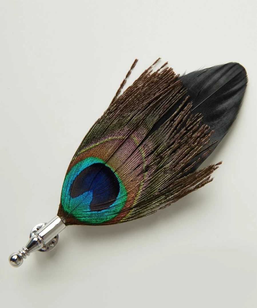 Joe Browns Men's Luxury Peacock Feather Pin - Multi-Color Fashion Accessory