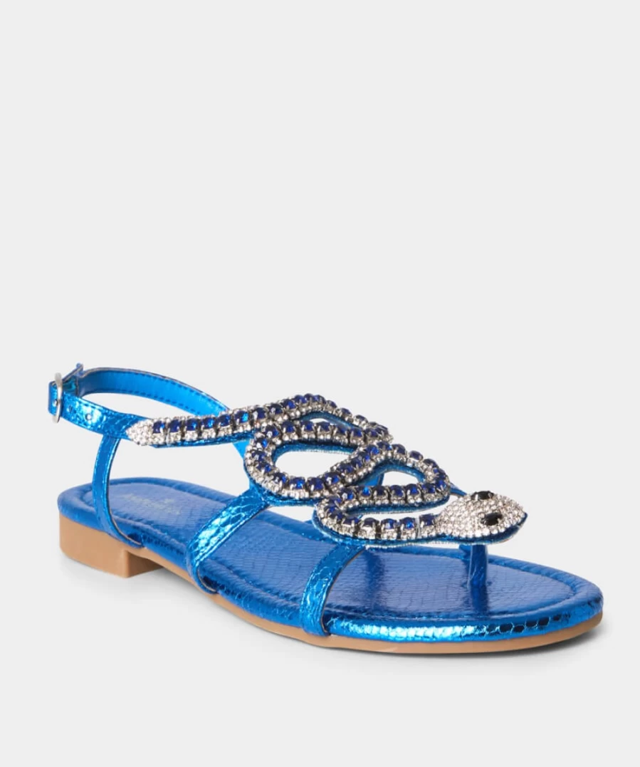 Joe Browns Women's Cleo Diamante Snake Sandals in Blue Multi | Fashionable Reptile Print Footwear