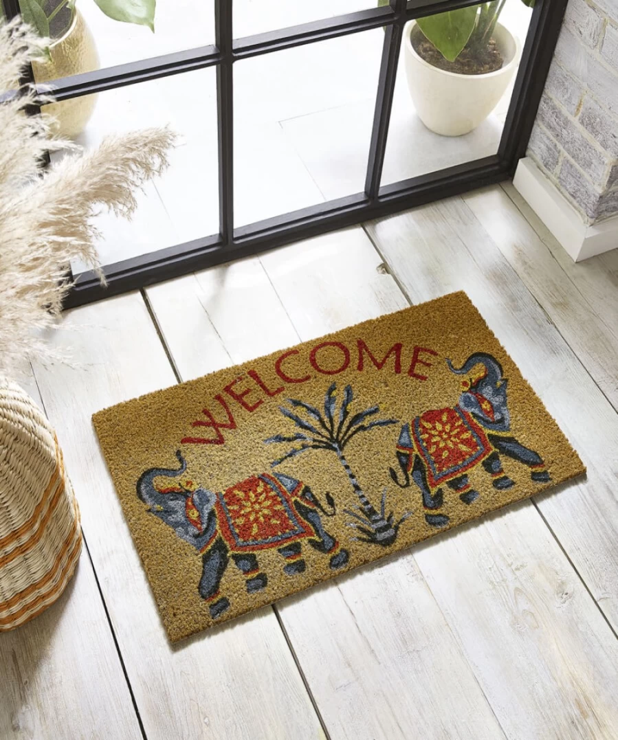 "Joe Browns Multi-Colored Elephant Design Welcome Doormat – Non-Slip Entryway Rug"