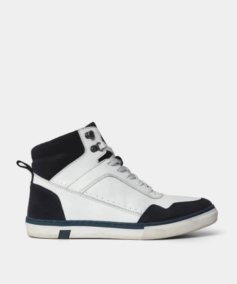 Joe Browns Men's White Leather High Top Boots with Lyrics Design