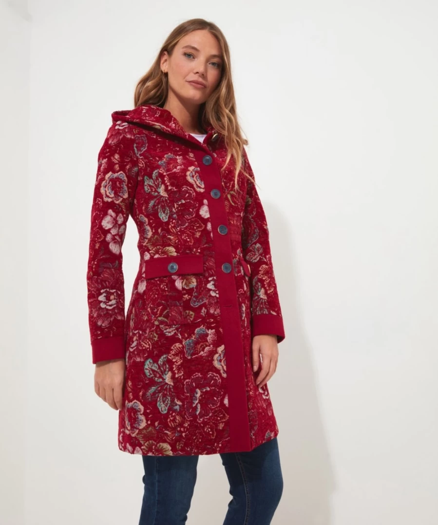 Joe Browns Women's Stunning Red Multi Hooded Coat - Elegant Winter Outerwear