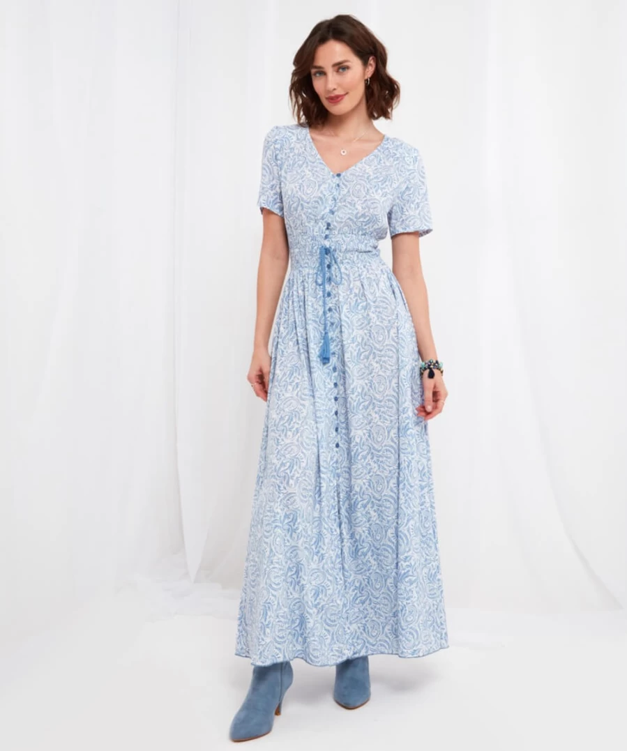 Joe Browns Women's Blue Sienna Swirl Dress - Elegant Flowy Boho Style