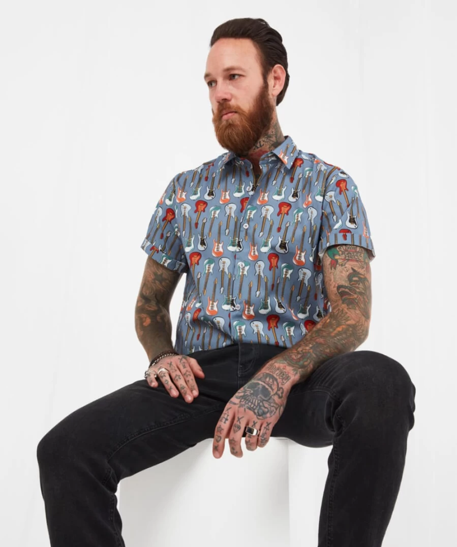 Joe Browns Men's Blue Sensational Sounds Shirt - Stylish Musical Graphic Tee